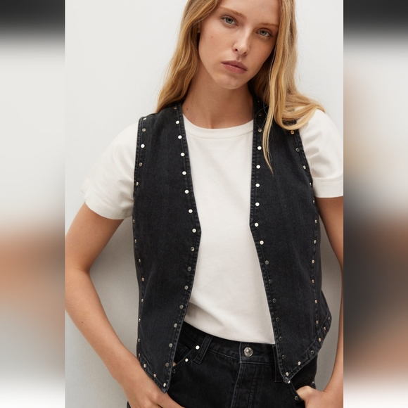 NWT Mango Denim Studded Vest - Picture 1 of 7
